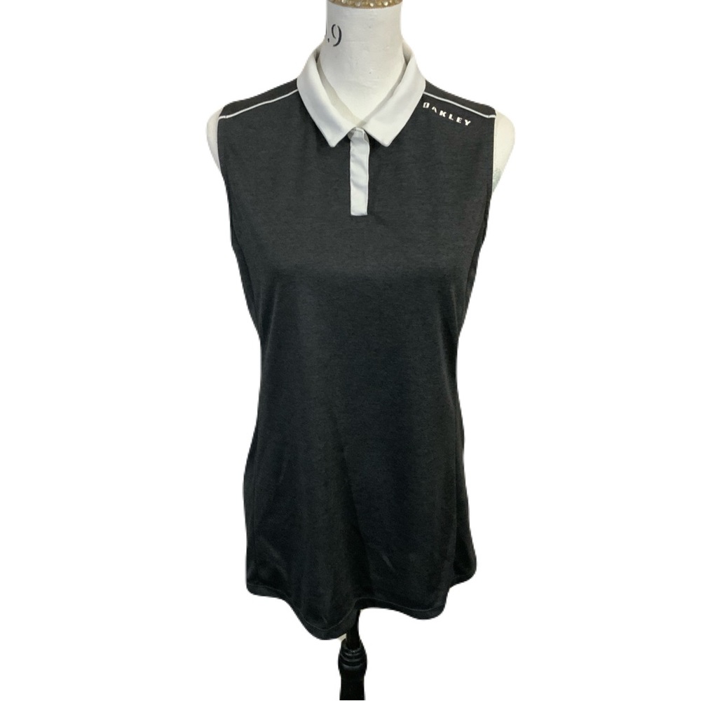 Oakley Women's Black Sleeveless Polo Top with White Collar